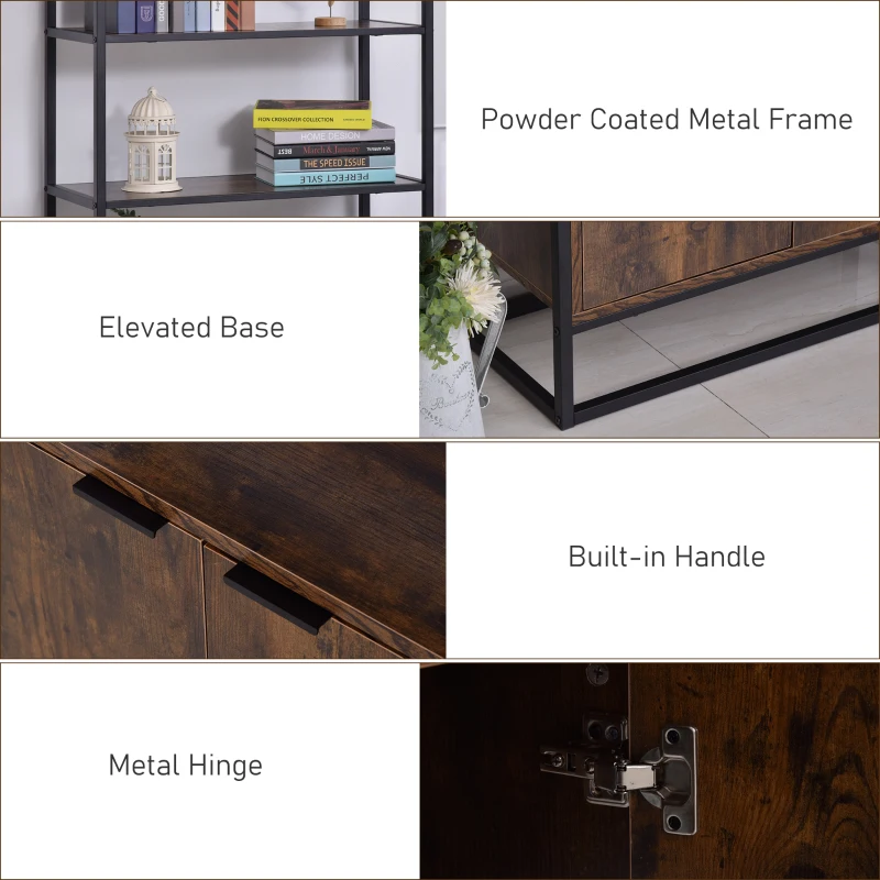 HOMCOM Bookcase with Cabinet, 3-Tiers Bookshelf for Storage, Tall Organizer Multifunctional Rack for Living Room Home Office, Brown