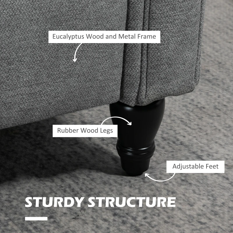 HOMCOM Vintage Armchair, Upholstered Accent Chair with Rolled Arms, Gourd-Shaped Rubber Wood Legs, Light Grey