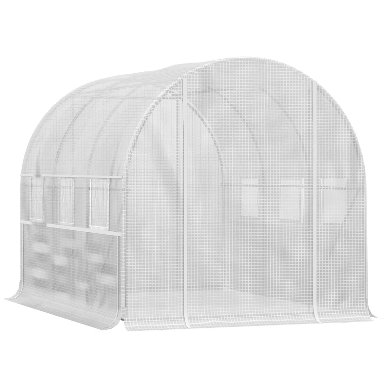Outsunny 9.7' x 6.5' x 6.5' Walk-in Tunnel Greenhouse, Outdoor Green House with Anti-Tear PE Cover, Zipper Doors and Mesh Windows, White