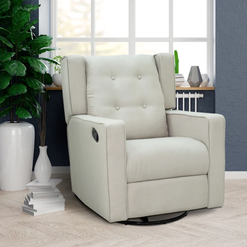 HOMCOM Wingback Recliner Chair Manual Rocking Sofa 360° Swivel Glider with Button Tufted, Padded Seat, Single Home Theater Seating for Living Room Bedroom, Beige