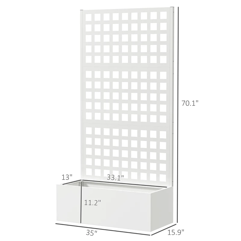 Outsunny Galvanized Raised Garden Bed Planter Box with Trellis for Climbing Plants, Vegetable, Vines, 35" x 16" x 70", White