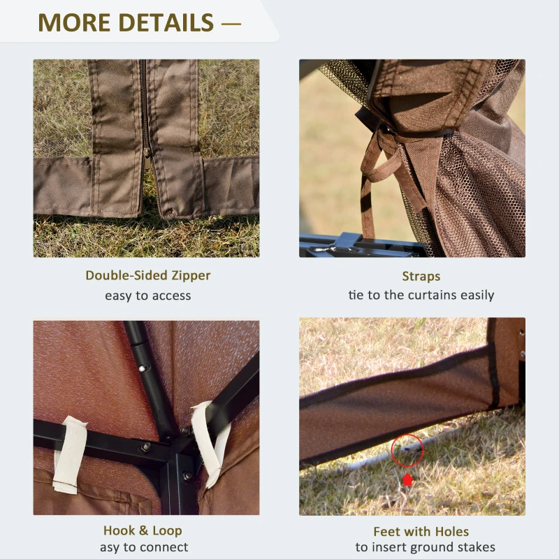 Outsunny 10' x 10' Patio Gazebo with Corner Shelves, Double Roof Outdoor Gazebo Canopy Shelter with Removable Mesh Netting, for Garden, Lawn, Backyard and Deck, Brown