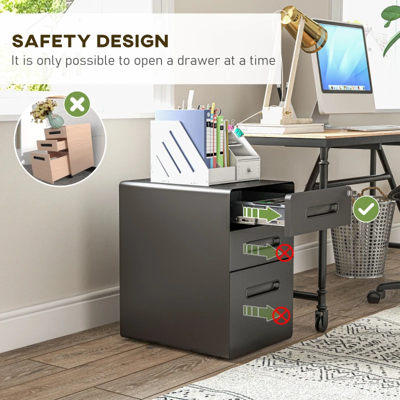 Vinsetto Lockable File Cabinet, Steel Filing Cabinet on Wheels for Legal, A4, Letter Size, Home Office