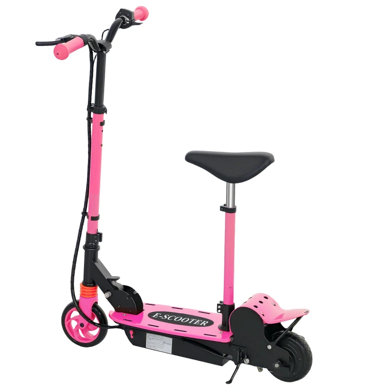 Soozier Foldable Electric Scooter for Kids Ages 6-14, with Seat and 2 Adjustable Heights, Max 6km Range & 12km/h, Pink