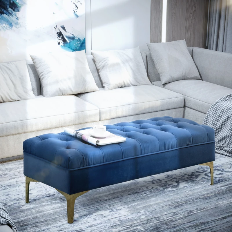 HOMCOM End of Bed Bench, Upholstered Bench, Entryway Shoe Bench with Button Tufted for Living Room, Bedroom, Blue