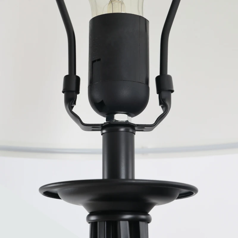 HOMCOM 3 Piece Table Floor Lamp Set with Metal Pole, Round Base, and Fabric Lampshade, for Living Room, Black/White