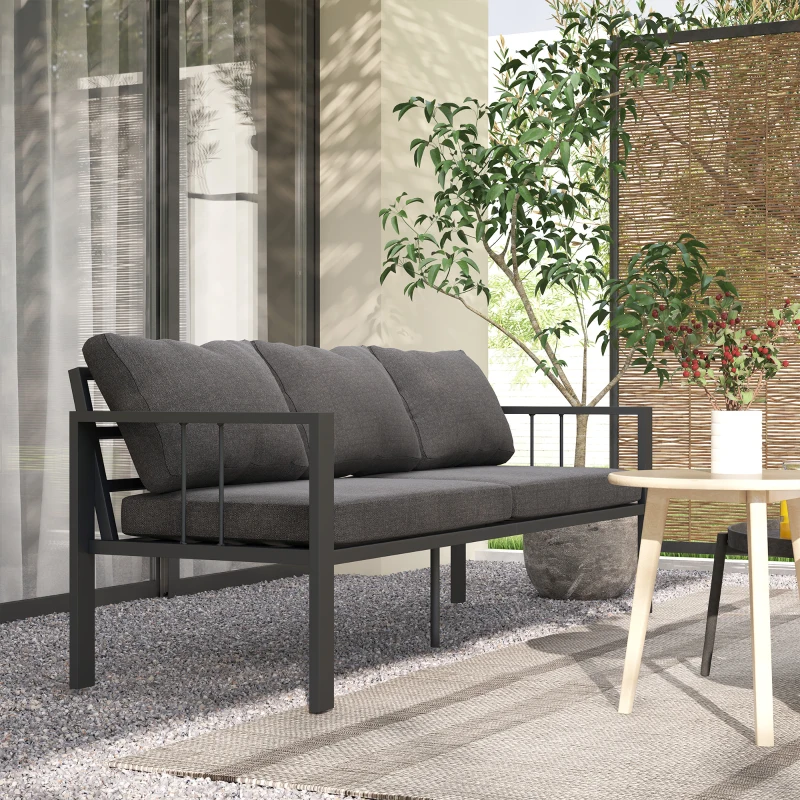 Outsunny 3-Seat Aluminum Outdoor Couch Patio Sofa with Cushions, Wide Seat, Armrests for Garden, Backyard, Balcony, Dark Grey