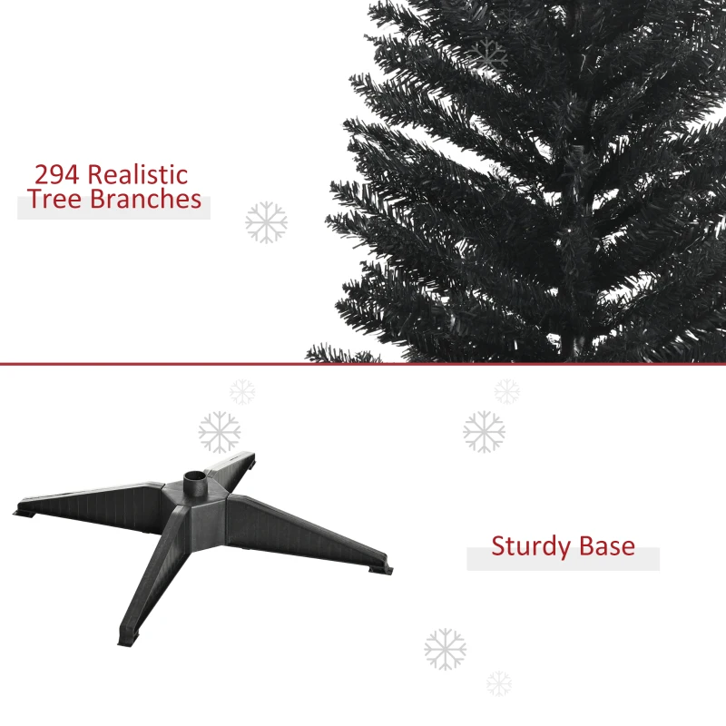 HOMCOM 5' Artificial Pencil Christmas Tree, Slim Xmas Tree with 294 Realistic Branch Tips and Plastic Stand, Black