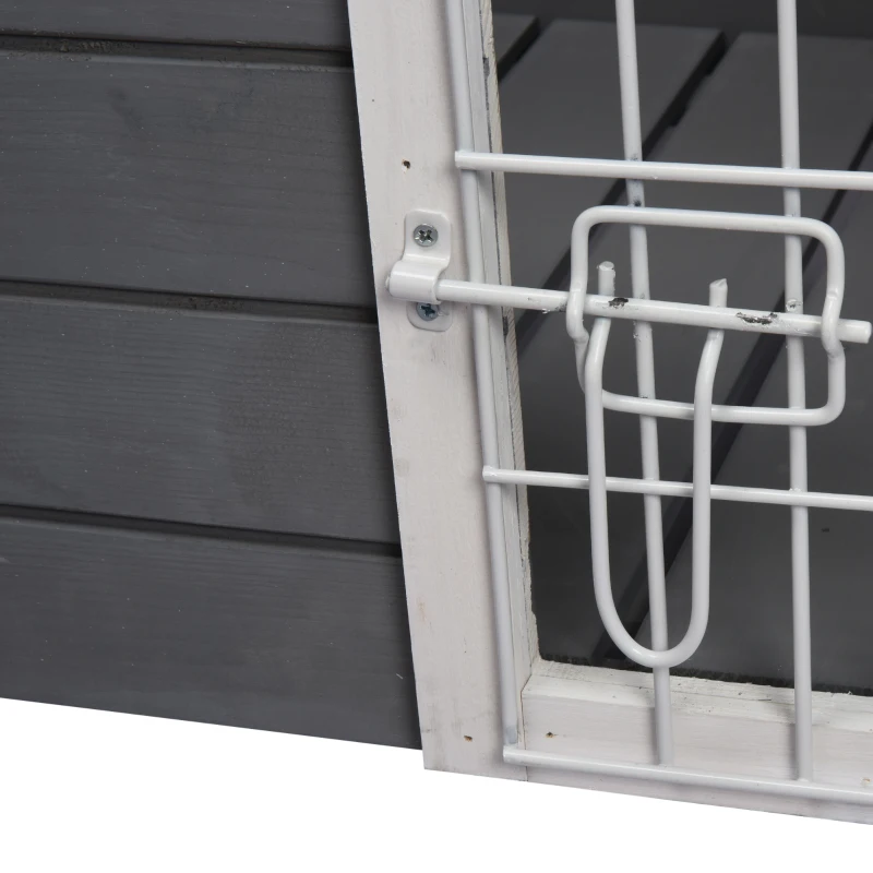 PawHut 31"L Wooden Decorative Dog Cage Kennel Wire Door with Lock Small Animal House with Openable Top Removable Bottom Gray