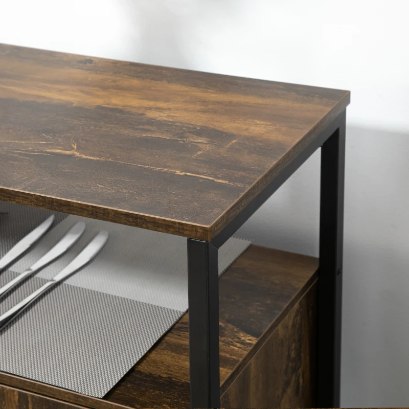 HOMCOM Industrial Kitchen Sideboard, Buffet Cabinet with Storage Open Compartment and Adjustable Shelves for Living Room, Bedroom, Hallway, Rustic Brown