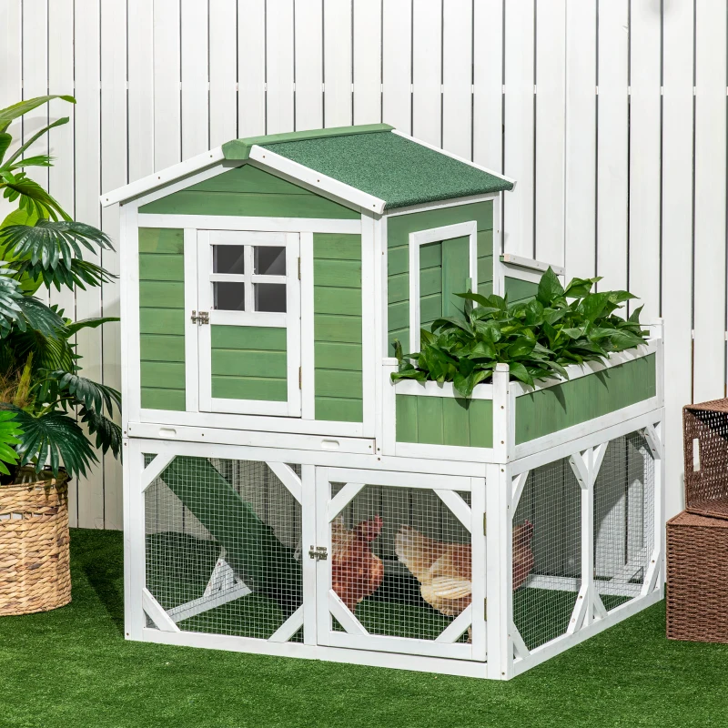 PawHut 42" Wooden Chicken Coop with Garden Space, Run Cage for 2-4 Chickens, Green