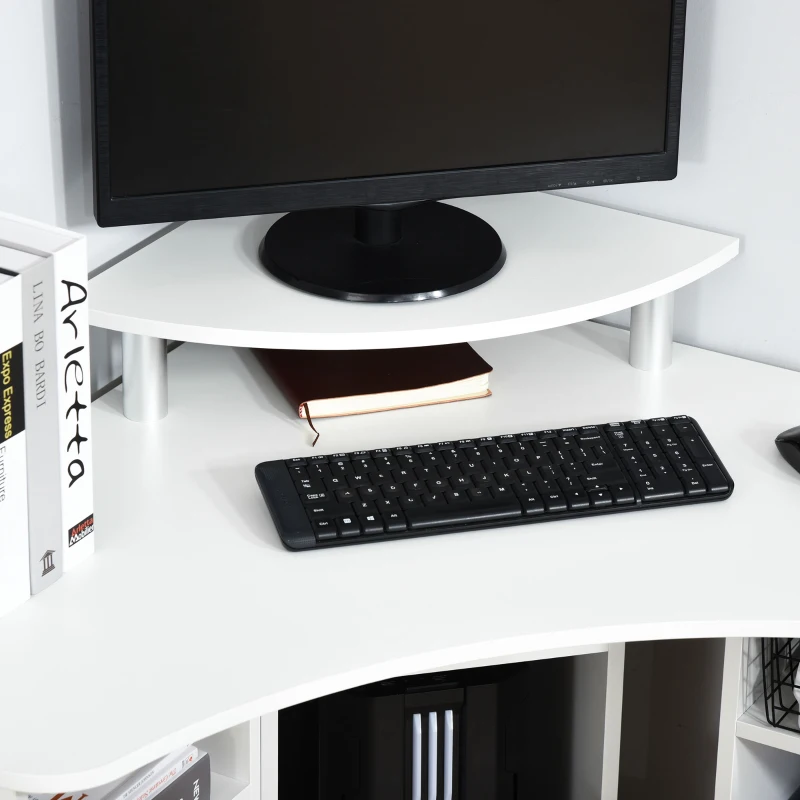HOMCOM 35" L-Shaped Computer Desk with Monitor Stand and Open Shelves, Home Office Corner Desk Study Workstation for Small Space, White