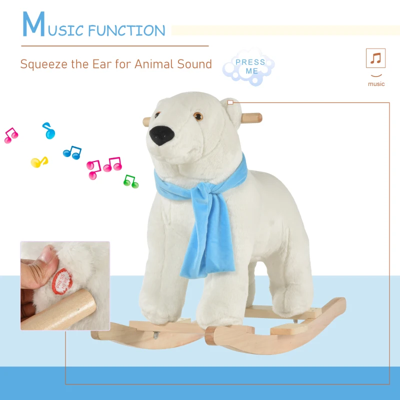 Qaba Kids Ride On Rocking Horse with Soft Polar Bear Body, Fun Roaring Sound, & Safety Handlebars/Footrests