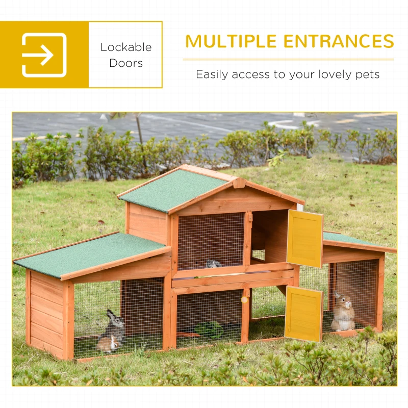 PawHut 2-Story Wooden Rabbit Hutch Backyard Bunny Cage Small Animal  House with Outdoor Run