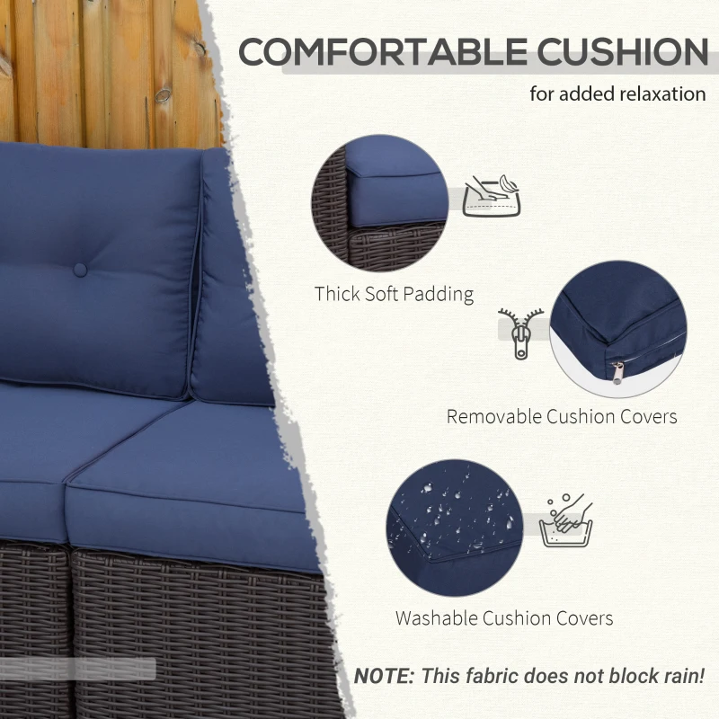 Outsunny 2 Piece Patio Wicker Corner Sofa Set, Outdoor PE Rattan Furniture, with Curved Armrests and Padded Cushions for Balcony, Garden, or Lawn, Dark Blue