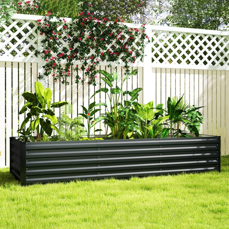 Outsunny 8 x 2.6 x 1.5ft Galvanized Raised Garden Bed, Reinforced Outdoor Planter Box with Open Bottom, Dark Grey