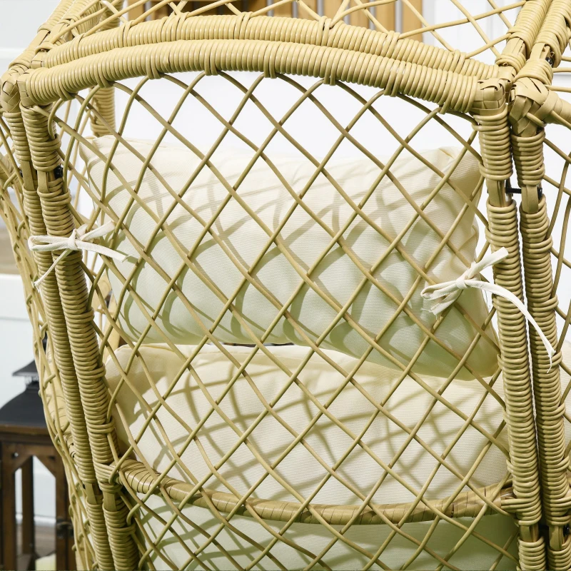 Outsunny PE Rattan Egg Chair, Patio Leisure Chair, Outdoor Furniture w/ Cushion, 34.6" x 33.5" x 56.3", Cream White