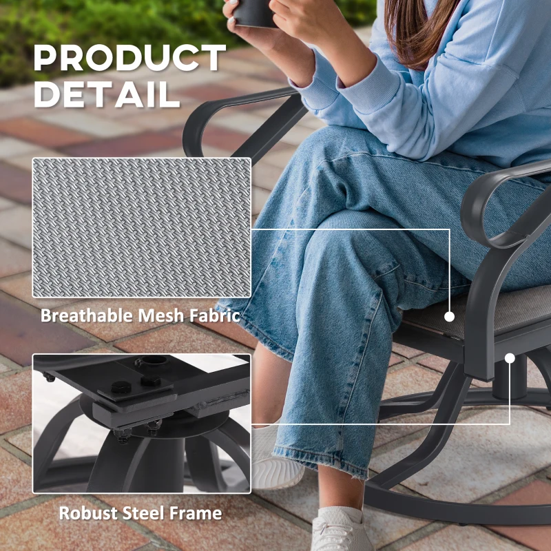 Outsunny 3 Piece Outdoor Patio Bistro Set with 2 360-Degree Swivel Rocking Chairs, Cushions, and 1 Tempered Glass Table for Lawn, Porch, Garden, Blue