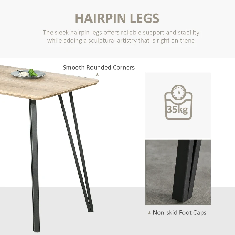 HOMCOM Rustic Rectangular Dining Table Kitchen Table with Metal Hairpin Legs for Dining Room, or Living Room 47.25" x 23.5" x 29.5", Natural