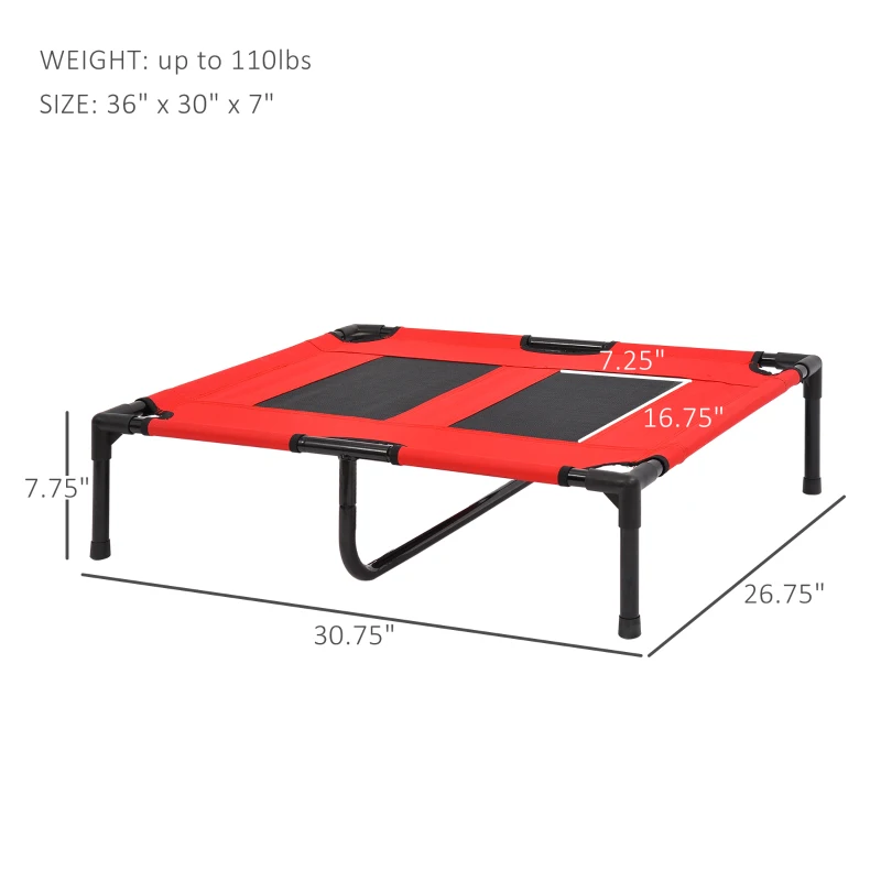 PawHut 31" x 27" Elevated Dog Cot Cooling Summer Pet Bed Frame With Mesh Ventilation - Red