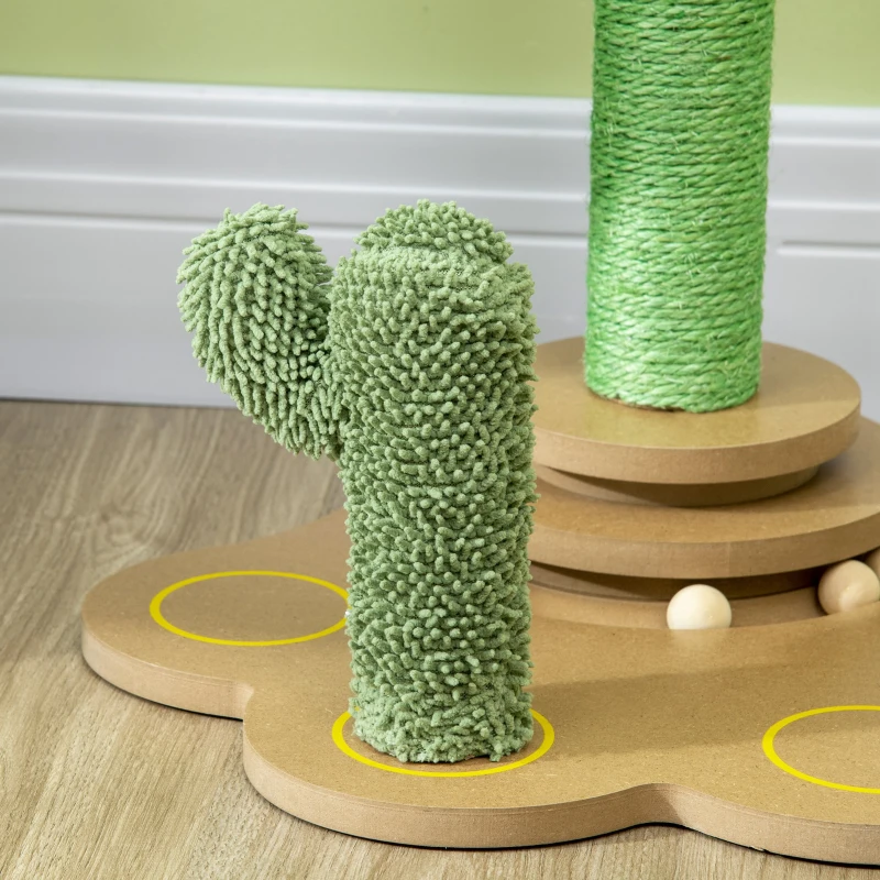 PawHut 23.5" Cactus Cat Scratching Post with Turntable Interactive Ball Toy, Cute Cat Scratching Post with Extreme Stability, Cactus Cat Tree for Indoor Cats