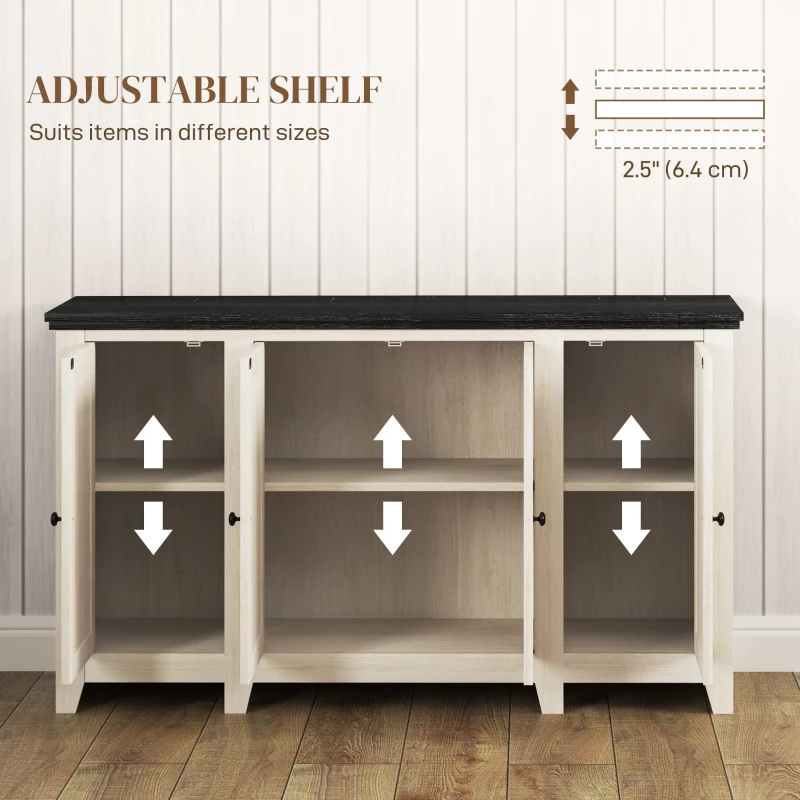 HOMCOM Rustic Sideboard, Buffet Cabinet with Adjustable Shelves for Living Room, Dining Room, Entryway, White Wood Grain