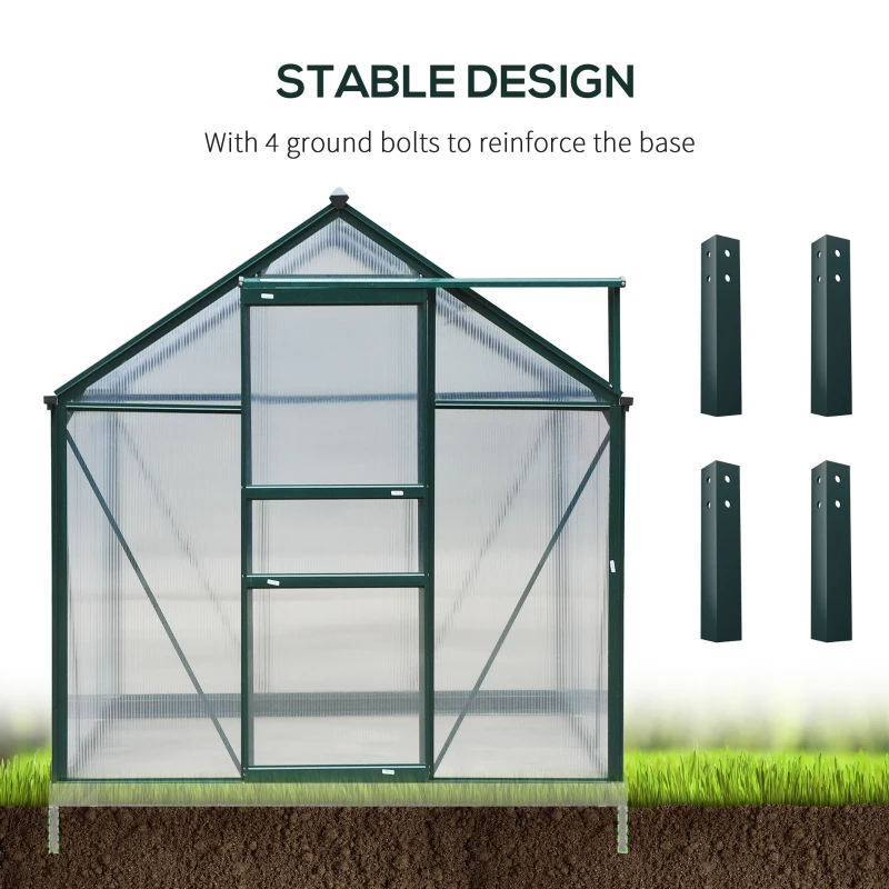 Outsunny 6' x 8' Outdoor Greenhouse with Rain Gutter and Roof Vent for Patio Backyard Dark Green