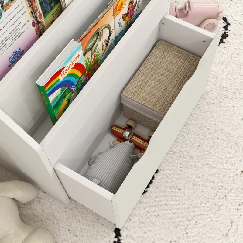 Qaba Kids Bookshelf with 3 Tier Display Shelves, Drawer for Nursery, White