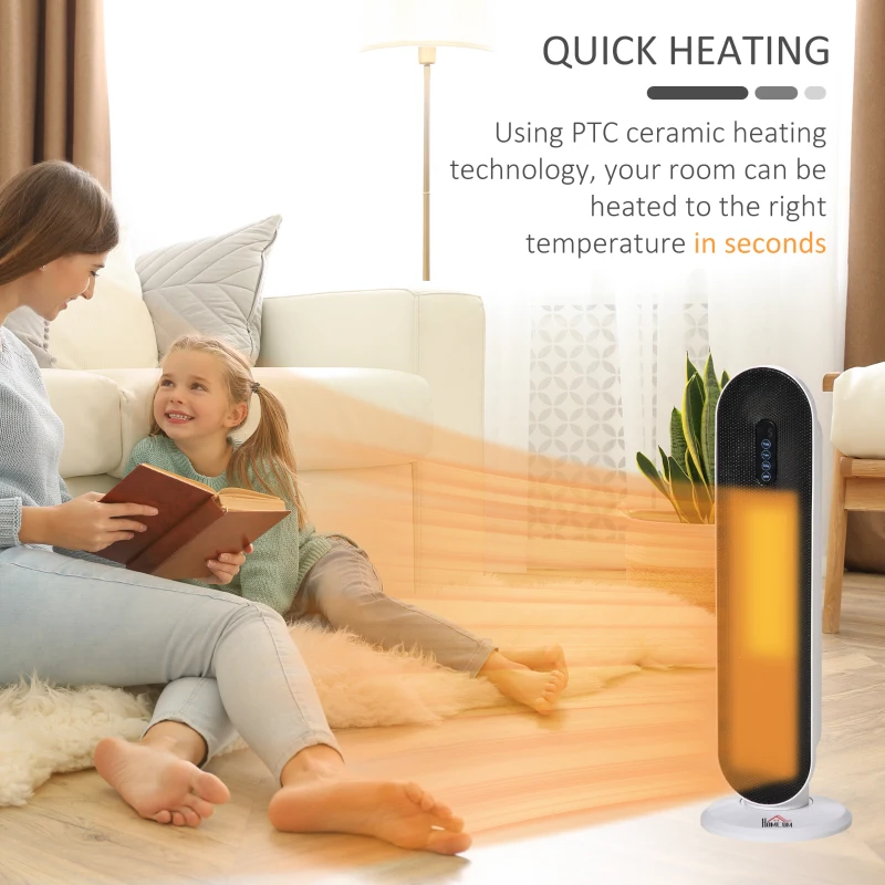 HOMCOM Oscillating Ceramic Tower Indoor Space Heater for Home, Adjustable Thermostat, 24H Timer & Remote Control, Tip-Over and Overheating Safety Protection, 25 Inches, 1500W/1000W