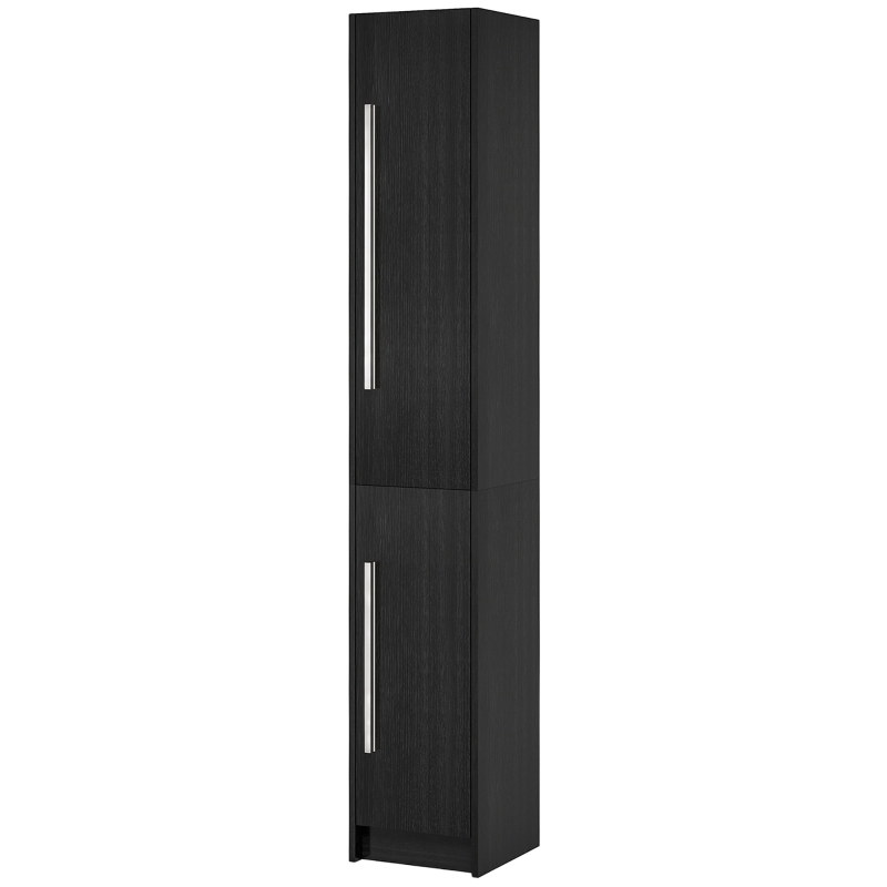 HOMCOM Freestanding Tall Bathroom Storage Cabinet with Adjustable Shelves, Bathroom Organizer, Black Wood Grain