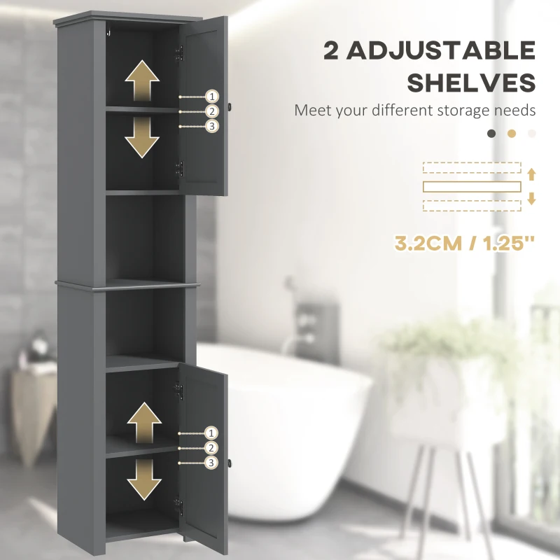 HOMCOM Tall Medicine Cabinet, Freestanding Bathroom Storage Cabinet with Shelves and 2 Cupboards, Bathroom Organizer, Grey