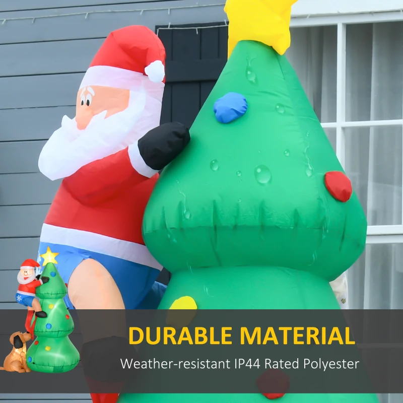 HOMCOM Inflatable Christmas Tree Decorations with Santa Claus annd Puppy Dog with LED,  Outdoors Christmas Decor for Yard, Lawn