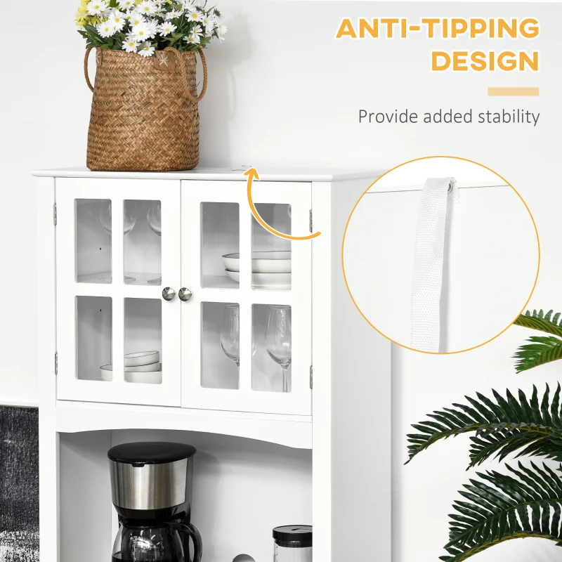 HOMCOM Coastal Style Kitchen Buffet and Hutch Wooden Storage Cupboard with Framed Glass Door LouveredCabinet  Drawers Microwave Space for Dining Room  Living Room  White