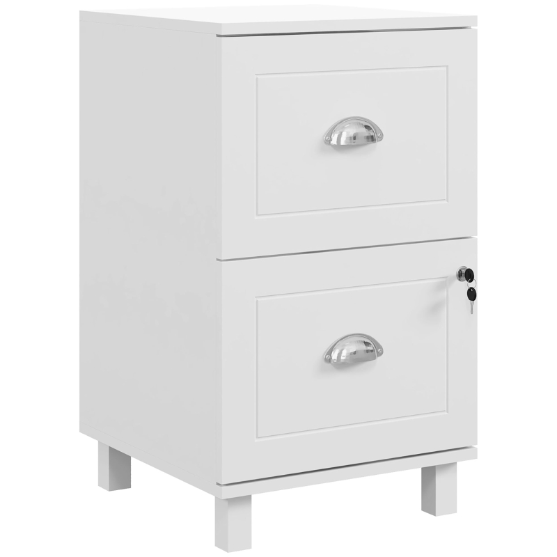 HOMCOM 2-Drawer Small Filing Cabinet Lockable Home Office Storage Cabinet with Adjustable Hanging Bars for A4 Letter White