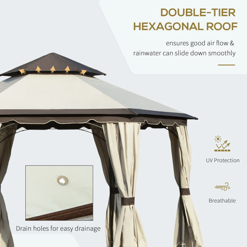 Outsunny 13x13ft Hexagonal Patio Gazebo, Double Roof Garden Pavilion Outdoor Marquee Canopy Wedding Party Tent Shelter with Sidewall Panels