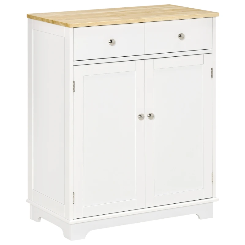 HOMCOM Sideboard Buffet Cabinet with Storage, 27" Kitchen Cabinet with Adjustable Shelf, 2 Drawers and 2 Doors, Coffee Bar Cabinet with Rubberwood Tabletop, White