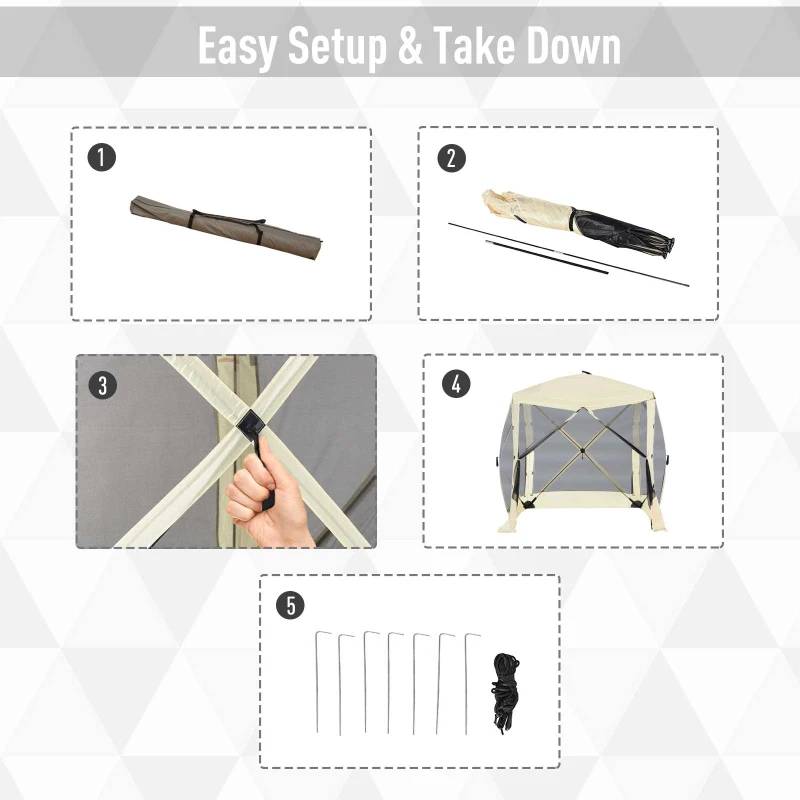 Outsunny Pop-Up Tent, Foldable Screen Tent with Carry Bag, Zippered Door and Ground Stakes, Fits 3-4 People, Beige