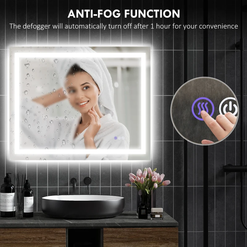HOMCOM Dimmable Bathroom Mirror with Lights, 39" x 32" Backlit/Front Lit LED Mirror, Anti-Fog, Memory, Infinite Color Temp
