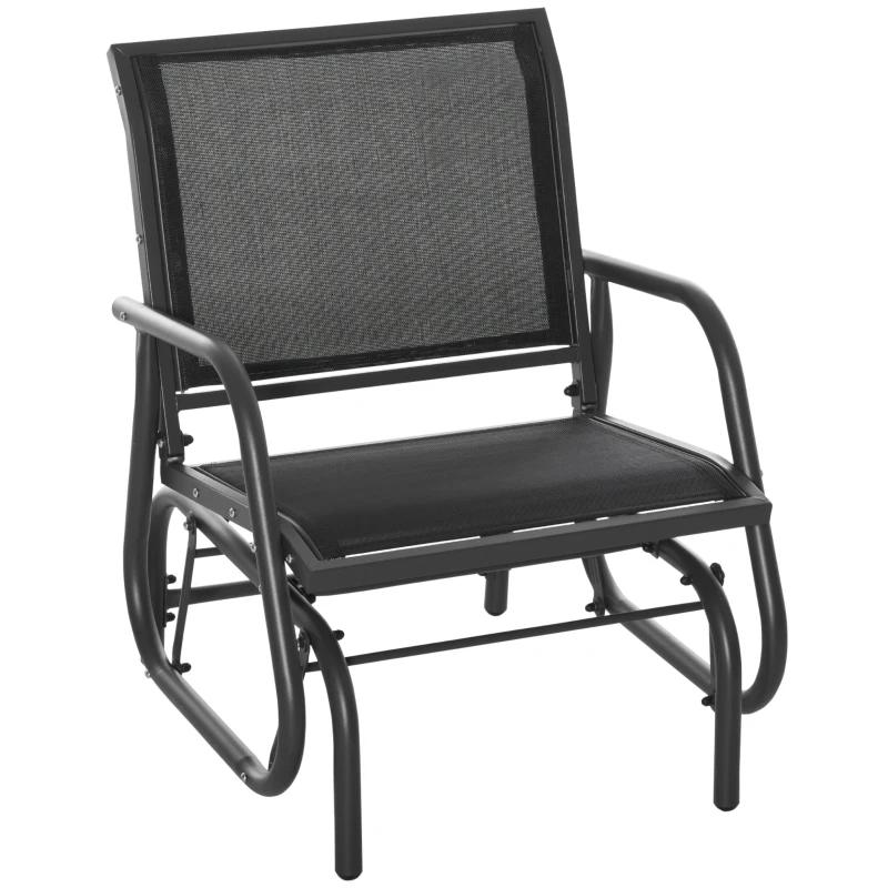 Outsunny Patio Glider with Breathable Mesh Fabric Seat & Backrest, Metal Frame Outdoor Glider Swing Chair with Armrests, Black