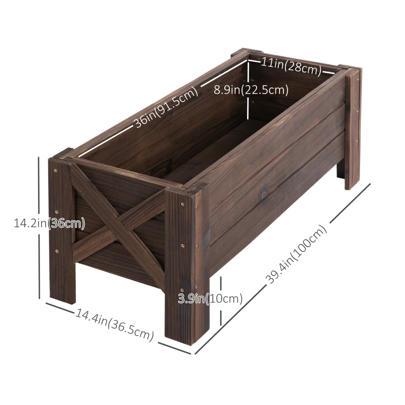 Outsunny 3.3 x 1.2 x 1.2 ft Garden Raised Bed Planter Grow Containers for Outdoor Patio Plant Flower Vegetable Pot, Carbonized