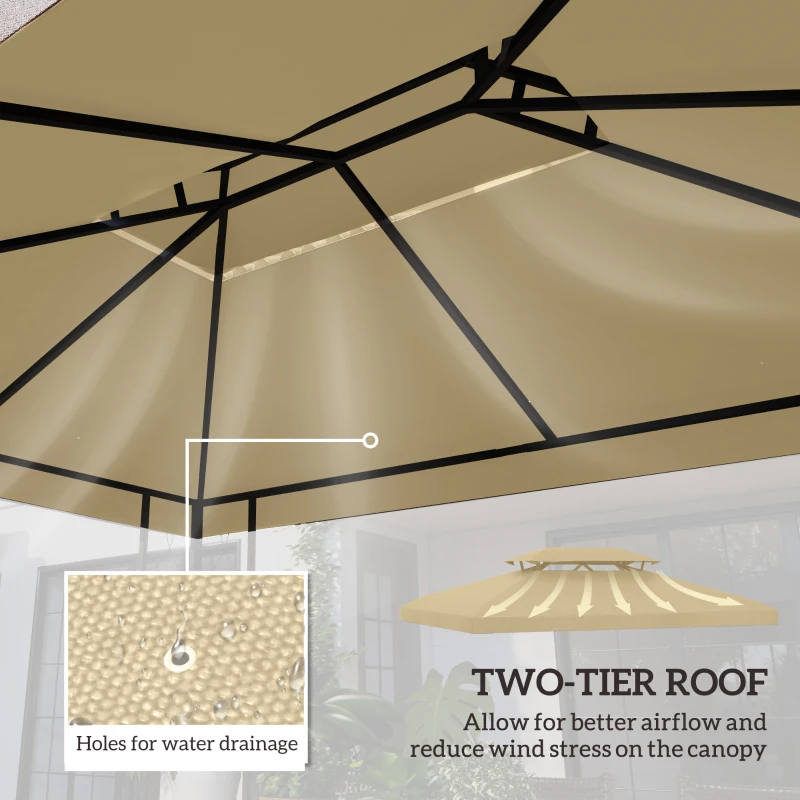 Outsunny 13' x 10' Gazebo Cover, Gazebo Replacement Canopy with 2 Tier Top for Garden, Patio, Outdoor, Beige