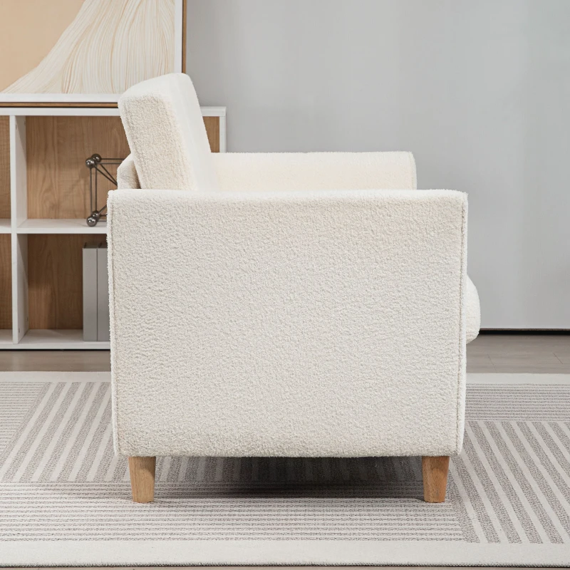 HOMCOM 2-Seat Sofa Two-Seater Couch with Armrests and Wood Legs for Living Room, Bedroom, Cream White