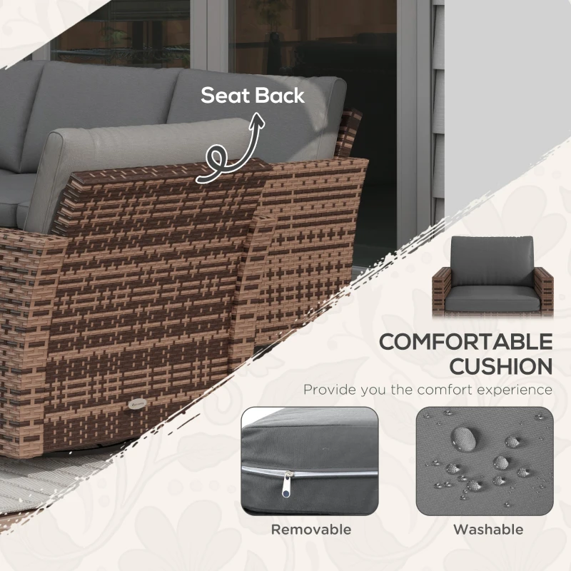 Outsunny 6-Piece Rattan Patio Furniture Set with 3-Seater Sofa, Swivel Rocking Chairs, Footstools, 2 Tier Table, Mixed Brown