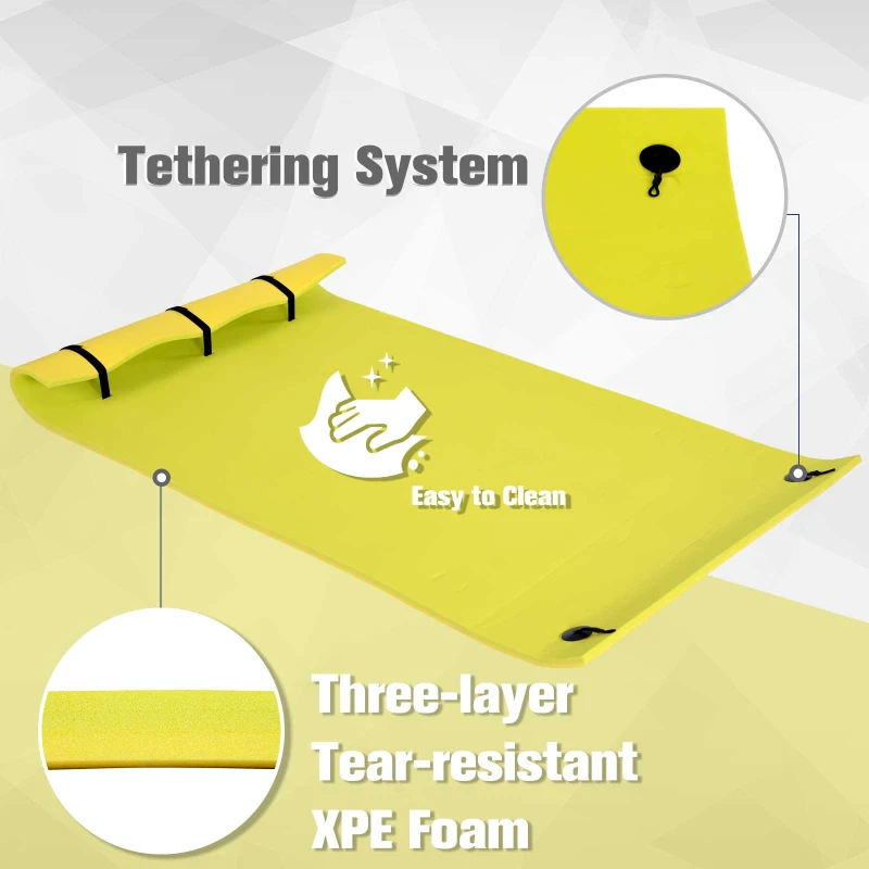 Soozier 10' x 5' Lily Pad Floating Mat for Water Recreation and Relaxing, Tear-Resistant XPE Foam Water Floating Mat for Lake, River, Beach, Pool, Yellow