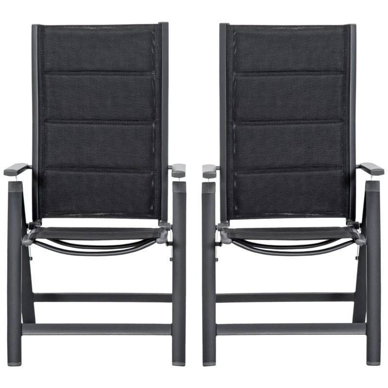 Outsunny 2 Piece Outdoor Patio Folding Chair Set, Aluminum Frame Portable Reclining Camping Seats with Soft Padding & Adjustable Backrest, for Garden, Outdoor, Backyard, Black