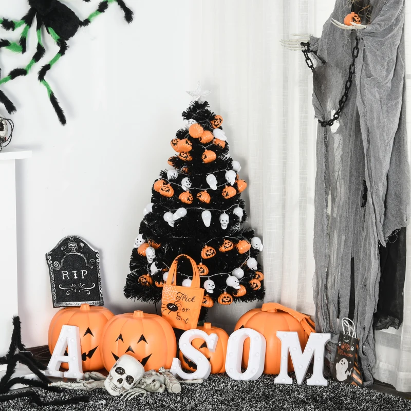 HOMCOM 4ft Prelit Artificial Christmas Tree with LED Lights, Multicolored Fiber Optics and Realistic Branch Tips, Black