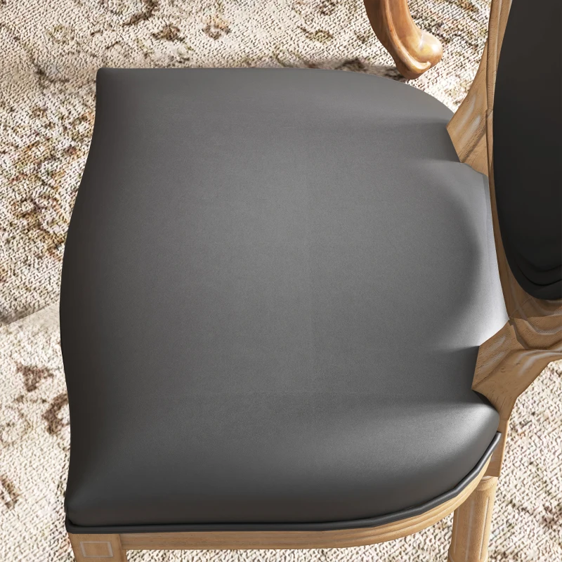 HOMCOM Dining Chairs Set of 2, French Vintage Style Kitchen Chairs with PU Leather Upholstery and Wooden Legs for Dining Room