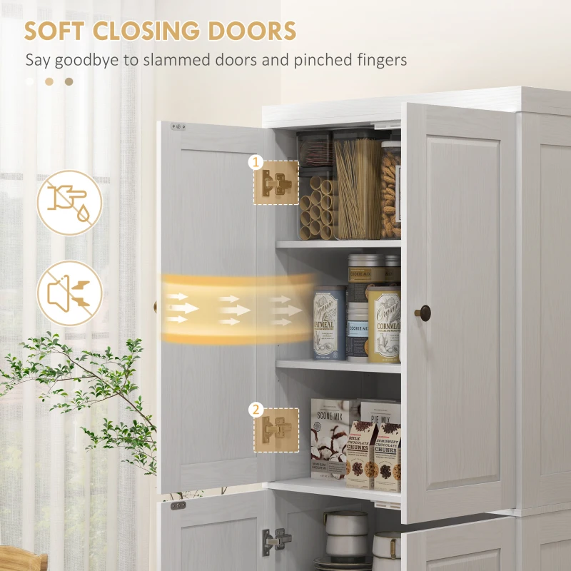 HOMCOM 72.5" Kitchen Cabinet, Pantry Storage Cabinet with 4 Doors, Adjustable Shelves for Dining Room, Distressed White