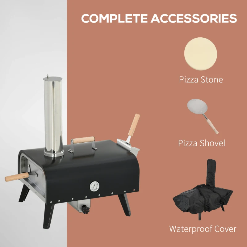 Outsunny Pellet Wood Fired Pizza Oven, Outdoor Pizza Maker with 12" Rotating Stone, Peel and Waterproof Cover