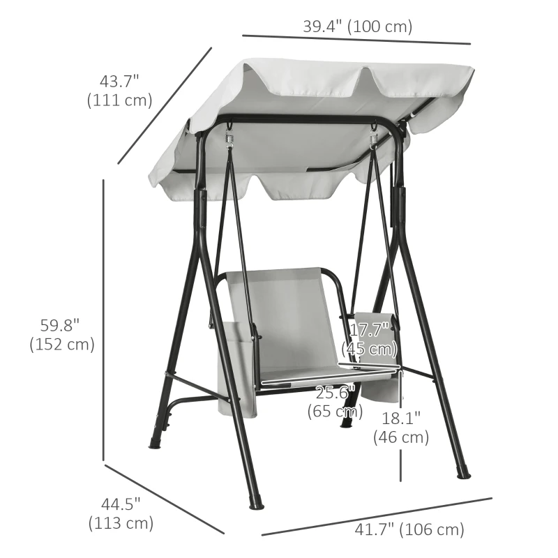 Outsunny 1-Seat Outdoor Porch Swing Patio Swing with Adjustable Canopy, Removable Seat and Back Cushion for Garden, Poolside